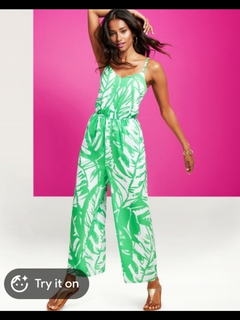 Lilly Pulitzer for Target Green & White Tropical Wide-Leg Jumpsuit